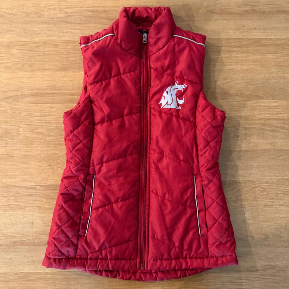 Washington State University Cougars Red Quilted Puffer Vest Womens S G-III 4Her